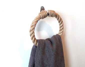 Round Jute Small Towel Holder..Decor for Bathroom or Kitchen..Natural Jute Rope..5.9"(15 см)