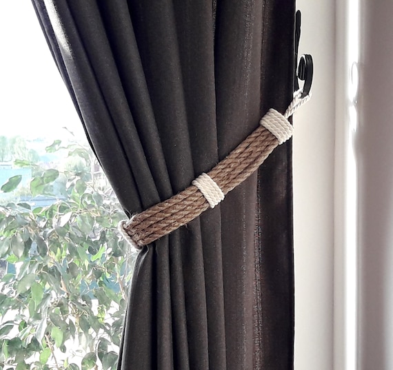 Jute And Cotton Rope Curtain Tie Backs, White Shabby Chic Curtain Tie Backs