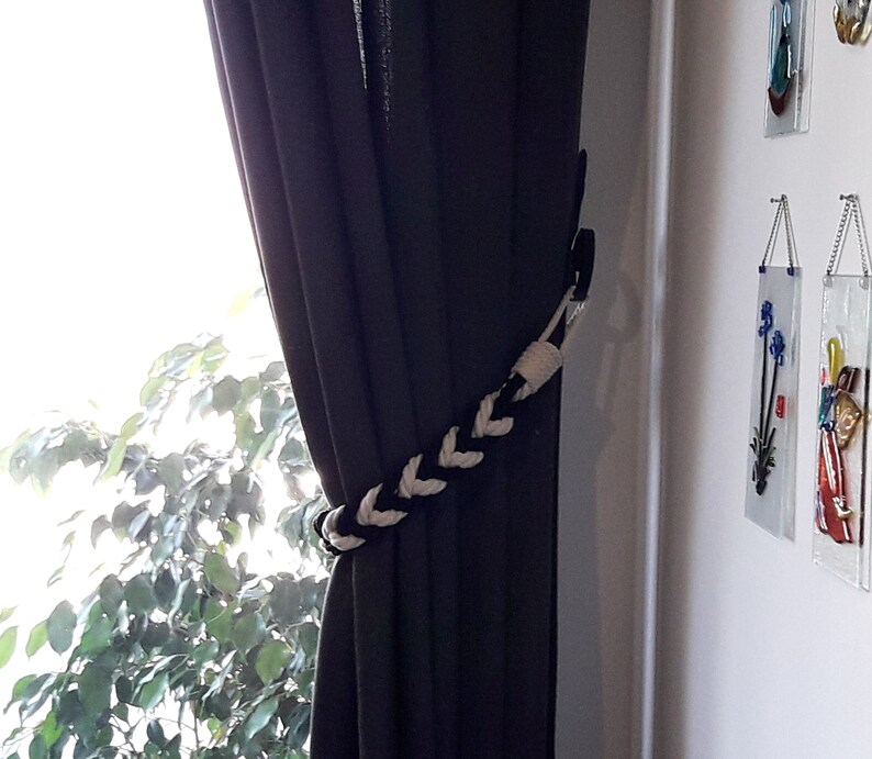 Curtain Tiebacks..black and White Curtain Tie..cotton Rope Etsy