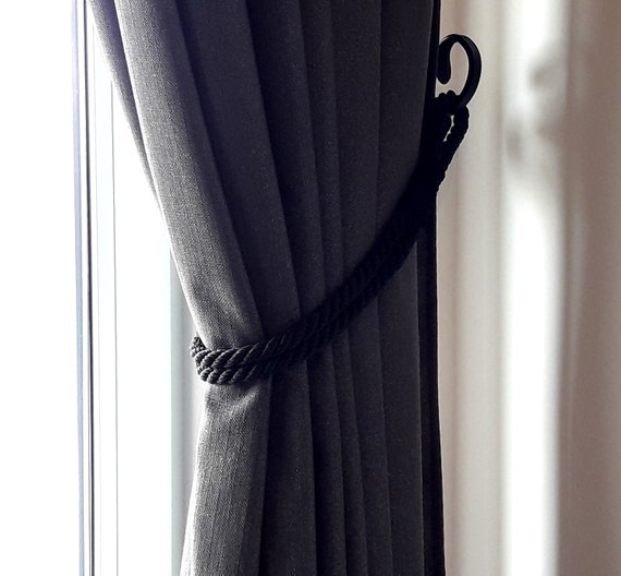 Black Rope Curtain Tie Backs Holdback Curtain Etsy