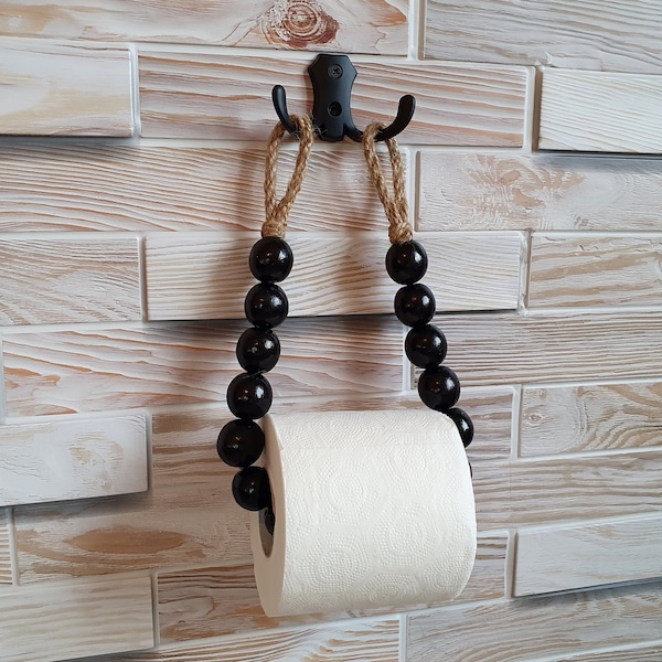 Paper Holder..Wooden Black Beads..Eco-friendly Toilet Paper Holder..Bathroom decor..Towel Holder..