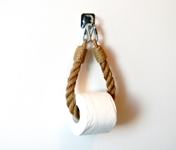 Black Toilet Paper Holder..jute Natural Rope..metal Pin..for Bathroom.. 