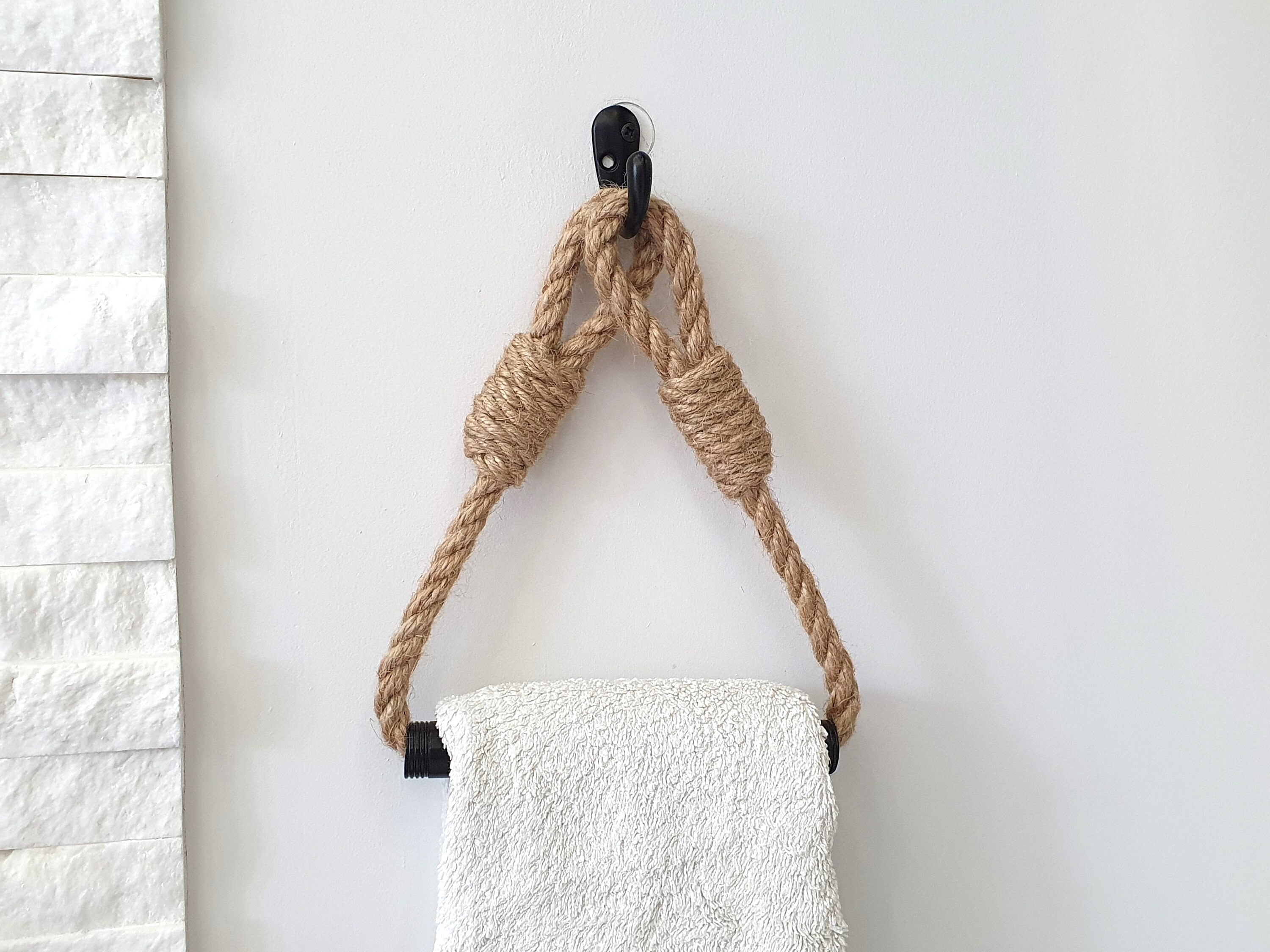 Black Towel Holder..jute Rope..metal Pin..bathroom Etsy UK