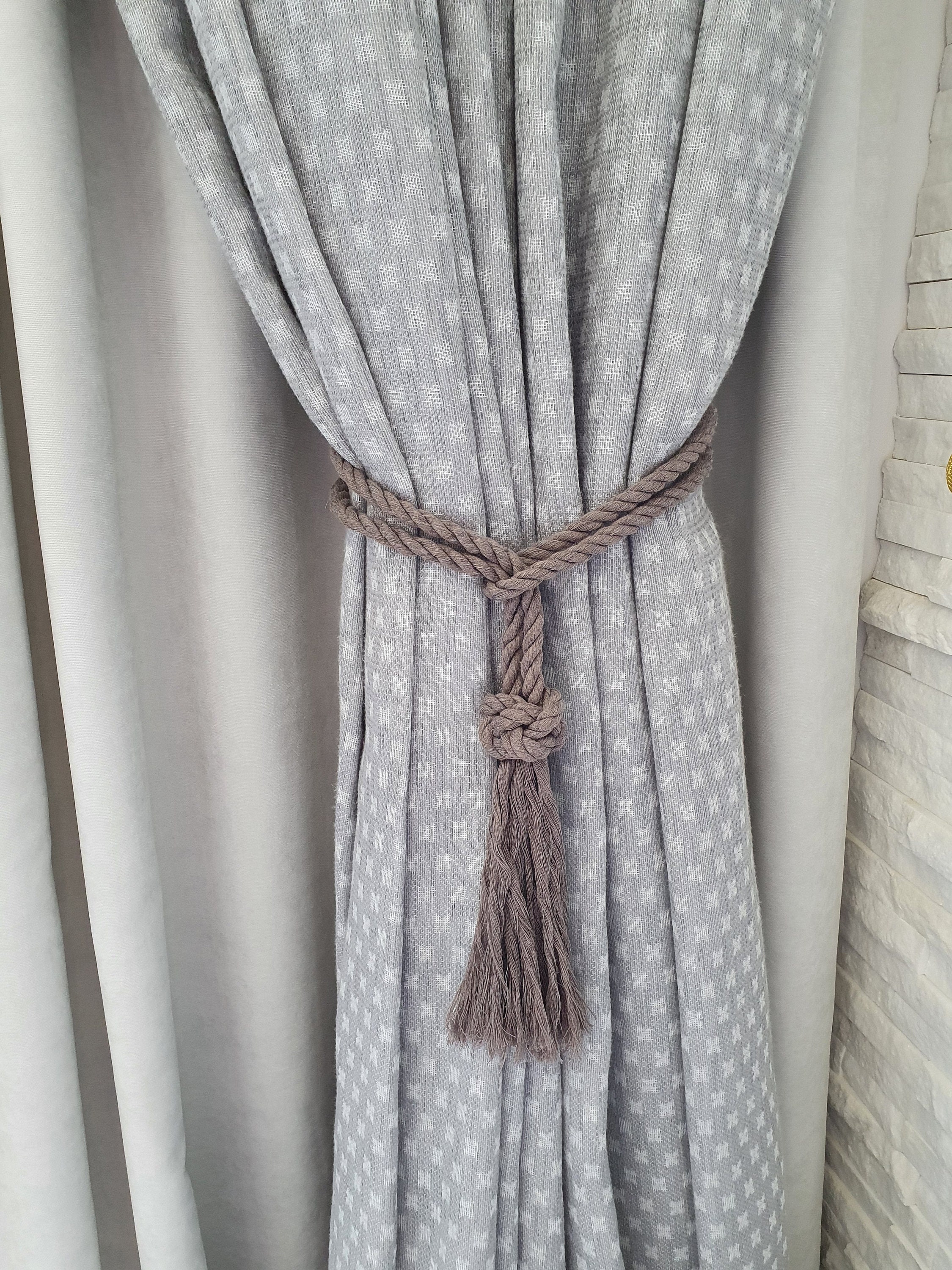 Diamond Knot Curtain Tie Backs Cotton Gray Rope Friendship Etsy