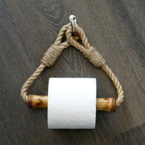 Toilet Paper Rope Holder..Toilet Roll Holder..Rope Nautical Decor.. Bamboo Roll Holder..Bathroom decor image 5