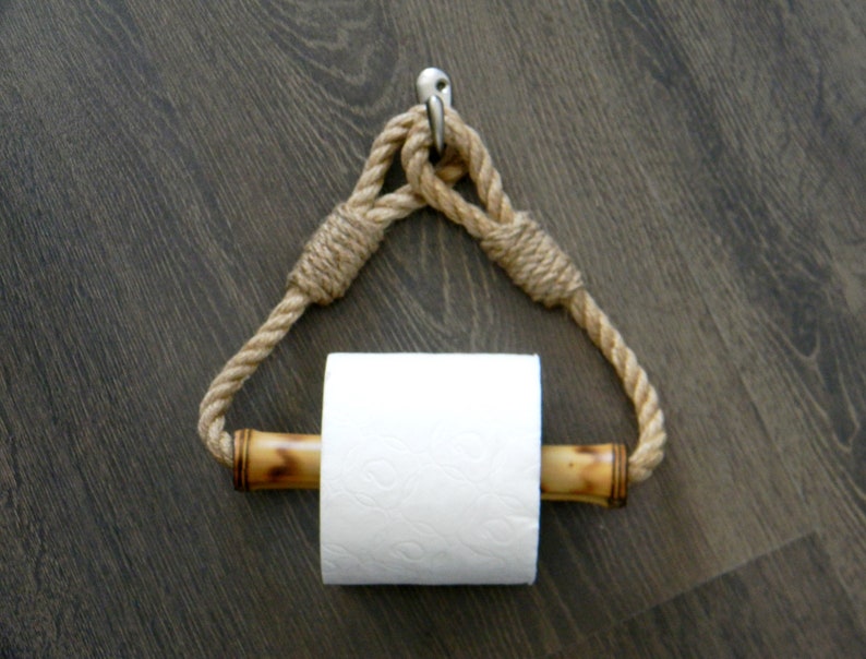 Toilet Paper Rope Holder..Toilet Roll Holder..Rope Nautical Decor.. Bamboo Roll Holder..Bathroom decor image 5