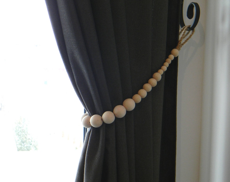 Wooden Beads Curtain Tie Backs Jute Rope Curtain Tiebacks Etsy