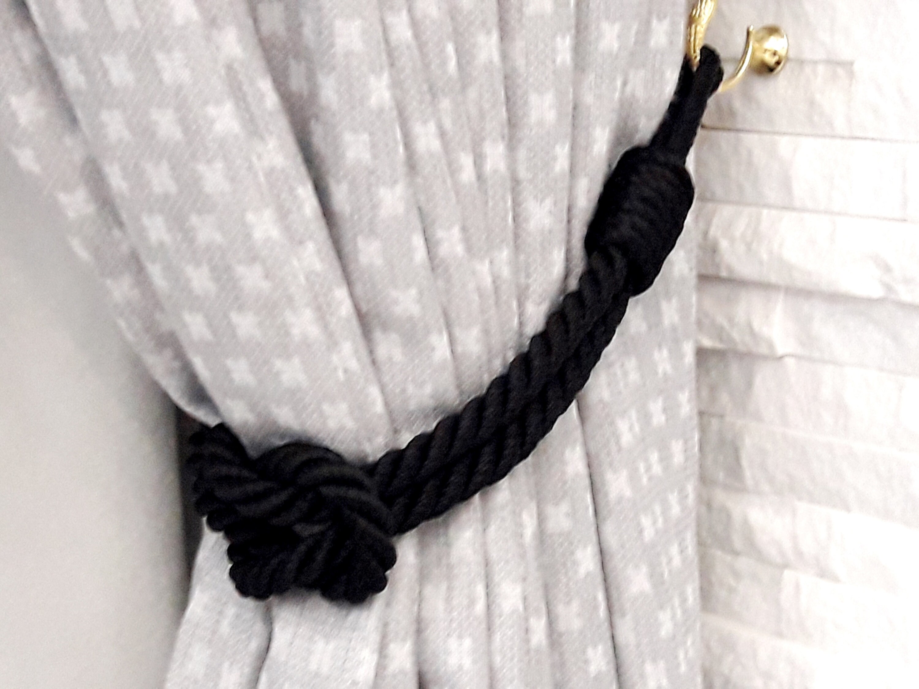Square Knot Curtain Tiebacks....black Synthetic Rope ..home Etsy