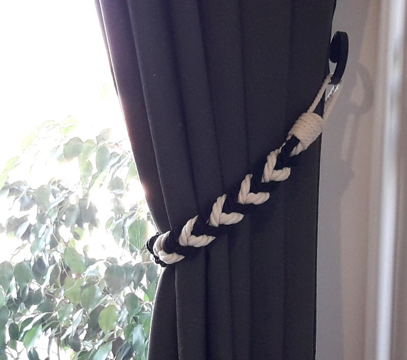 Curtain Tiebacks..black and White Curtain Tie..cotton Rope Etsy