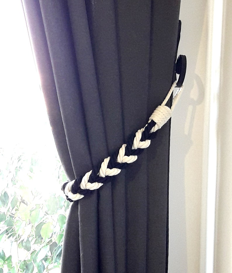 Curtain Tiebacks..black and White Curtain Tie..cotton Rope Etsy