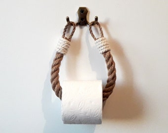 Porte-papier en corde.. Style respectueux de l'environnement pour la salle de bain.. Porte-papier hygiénique.. Porte-serviette.. Décoration nautique en corde de jute.