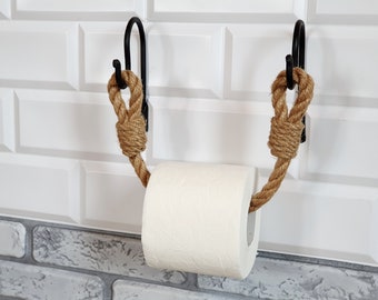 Toilet Paper Holder..Black Forged Metal Hooks..Towel Holder..Jute Rope Nautical Decor..Rope Paper Holder..Bathroom Eco-friendly Style..