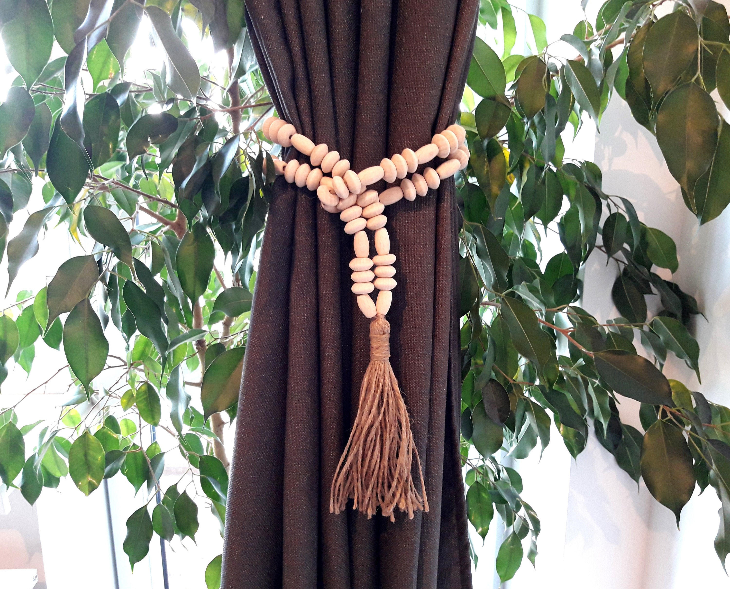 Wooden Beads Curtain Tie Backs..Wooden discshaped and oval Etsy