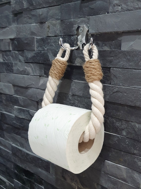 Porta carta igienica bianco Corda di cotone bianco Accento di iuta  Decorazione del bagno -  Italia