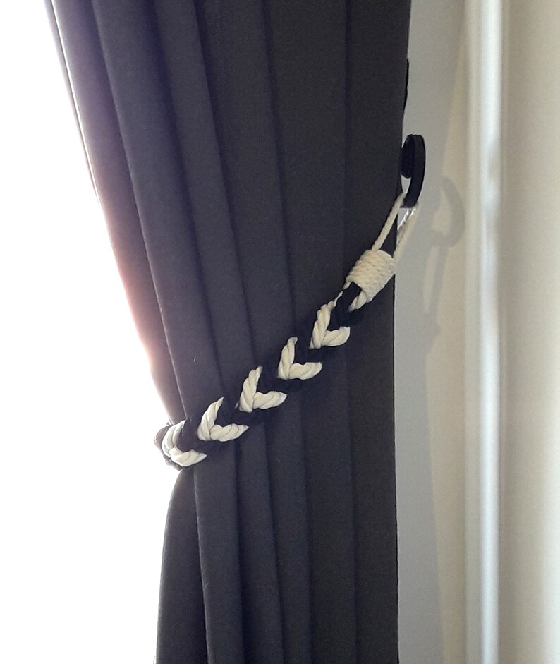 Curtain Tiebacks..Black and White Curtain Tie..Cotton Rope Etsy