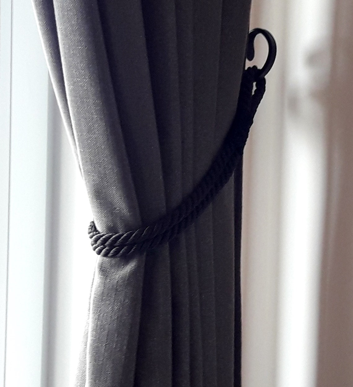 Black Rope Curtain Tiebacks..Holdback Curtain Etsy Black Rope Curtain Tiebacks..Holdback Curtain Etsy