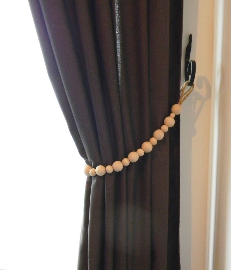 Wooden Beads Curtain Tie Backs Jute Rope Curtain Tiebacks Etsy