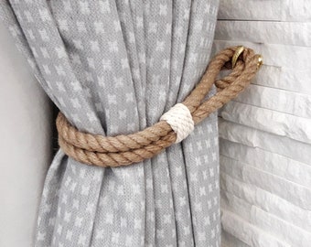 Jute Rope Curtain Tie-backs - Holdback Curtain TieBack - Decor Curtains Jute and Cotton Rope - Nautical Decor