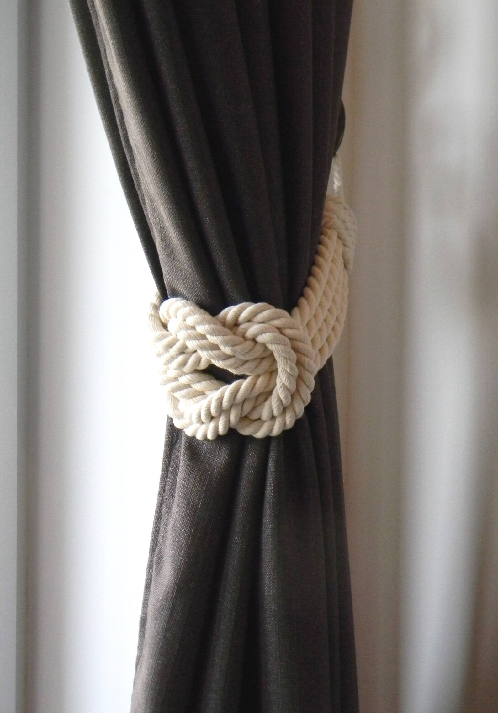 Double Square Knot Ivory Curtain Tiebacks Cotton Rope Etsy