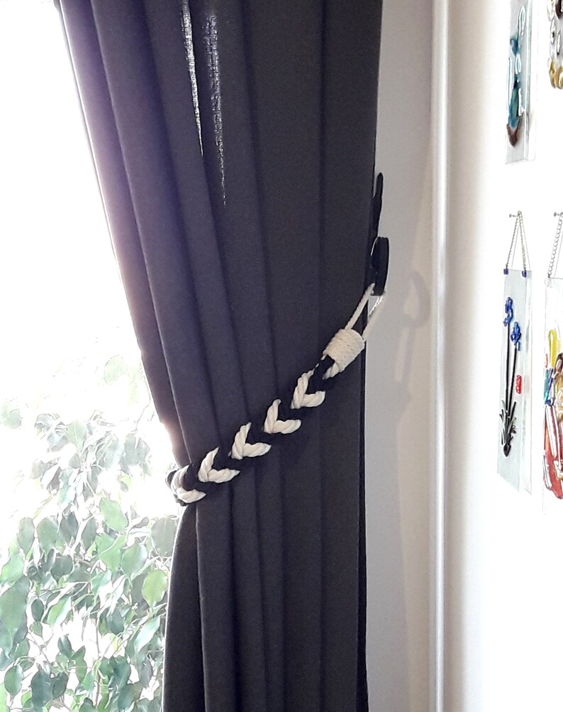 Curtain Tiebacks..black and White Curtain Tie..cotton Rope Etsy