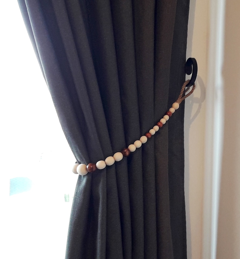 Wooden Beads Curtain Tie Backs Jute Rope Curtain Tiebacks Etsy