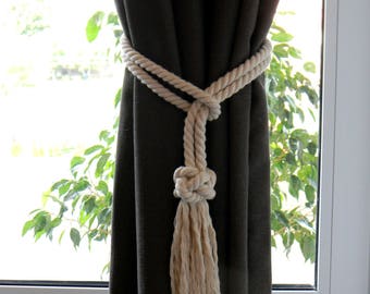 Diamond Knot Curtain Tie Backs Cotton Rope - Friendship Knot - Holdback Curtain TieBack - White  Curtain Tie-backs