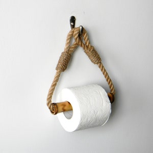 Toilet Paper Rope Holder..Toilet Roll Holder..Rope Nautical Decor.. Bamboo Roll Holder..Bathroom decor image 4
