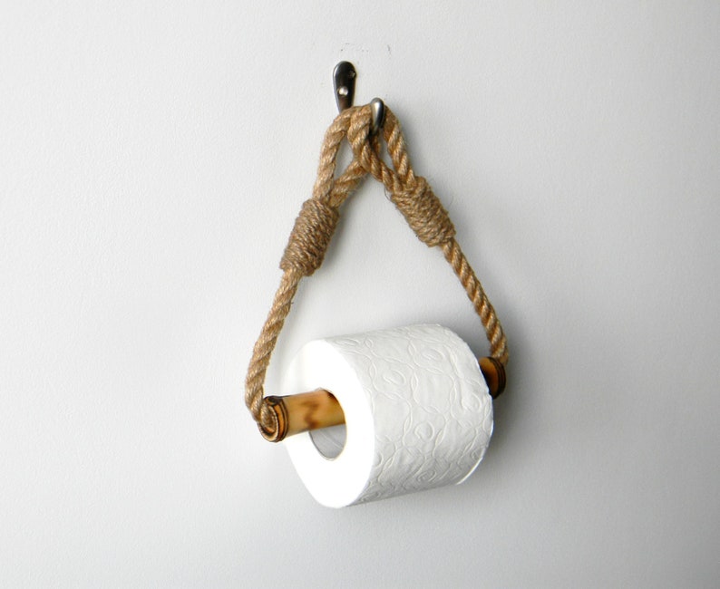 Toilettenpapier Seil Halter..Toilettenpapier Halter..Seil Nautik Dekor..Bambus Rollen Halter..Badezimmerdekor Bild 4