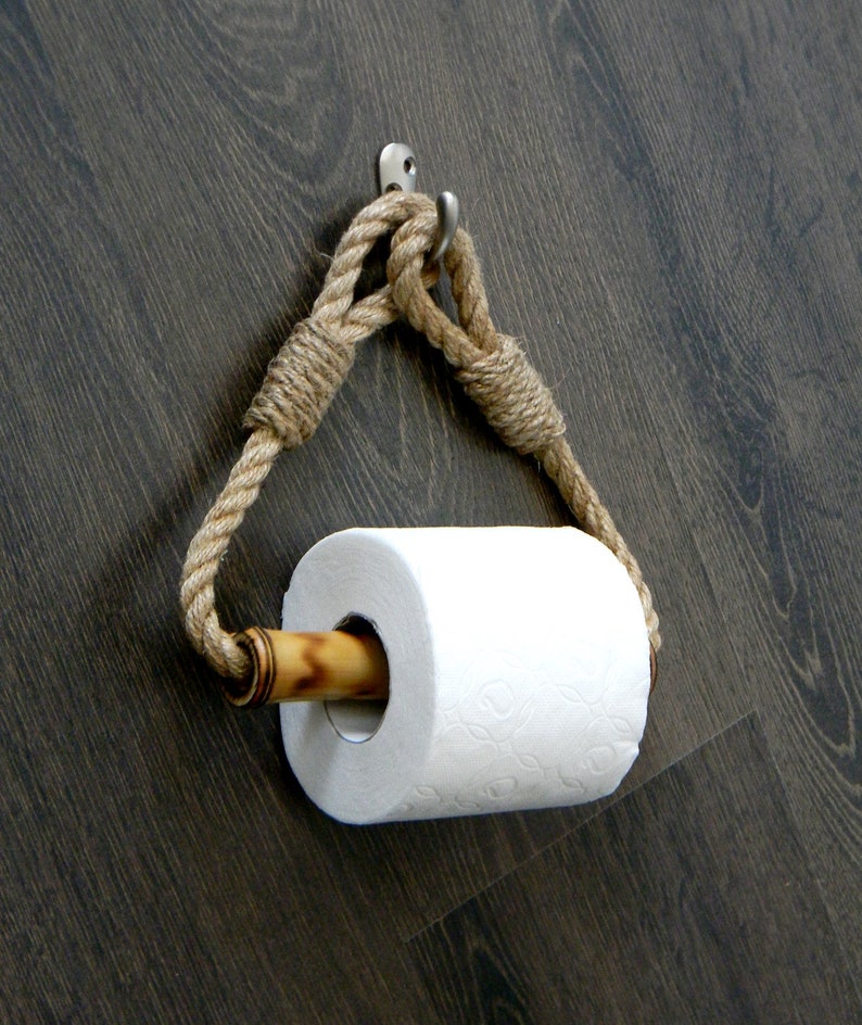Toilet Paper Rope Holder..Toilet Roll Holder..Rope Nautical Decor.. Bamboo Roll Holder..Bathroom decor image 1