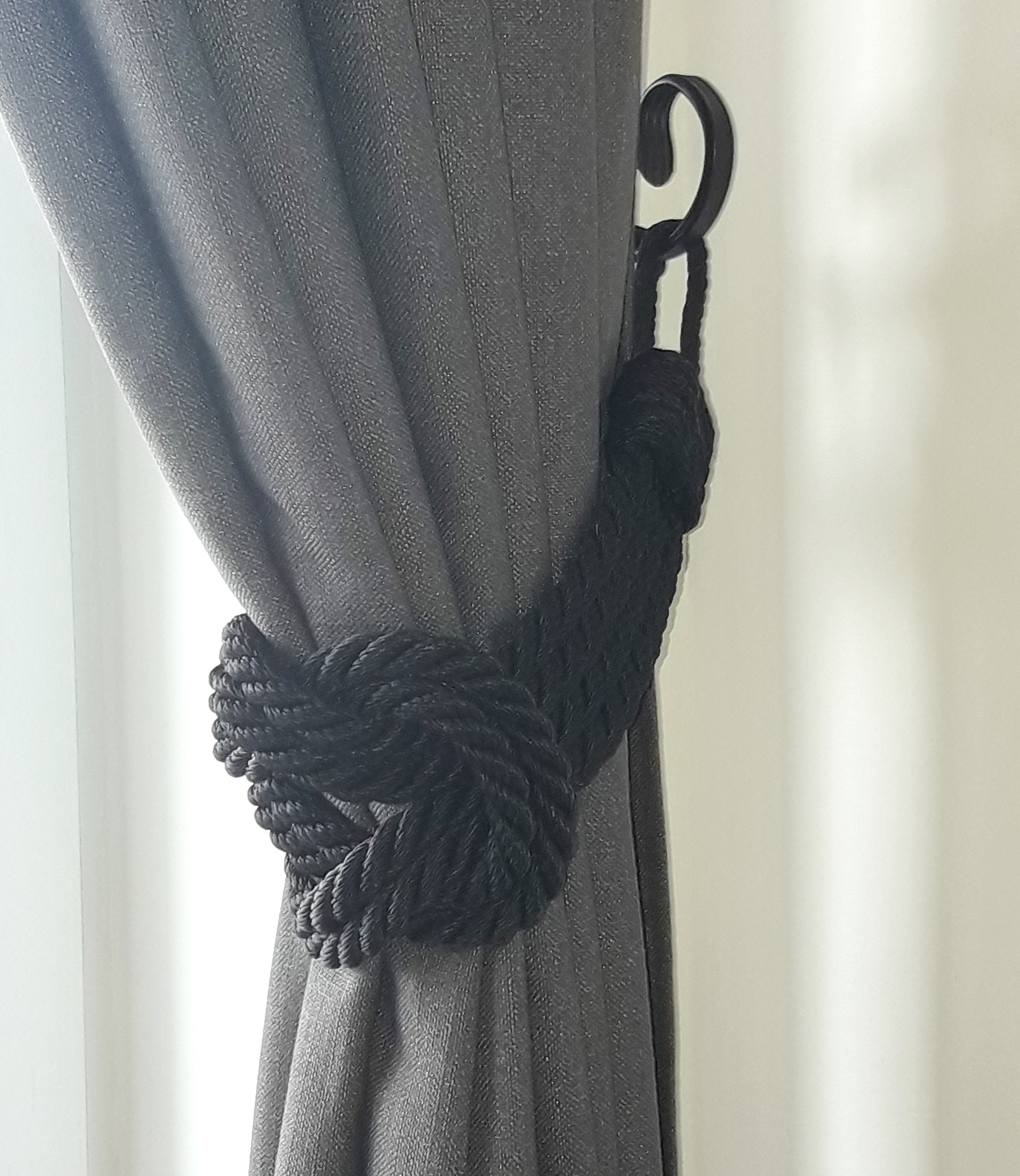 Curtain tiebacks..Black Double Square Knot.. Synthetic Rope Etsy