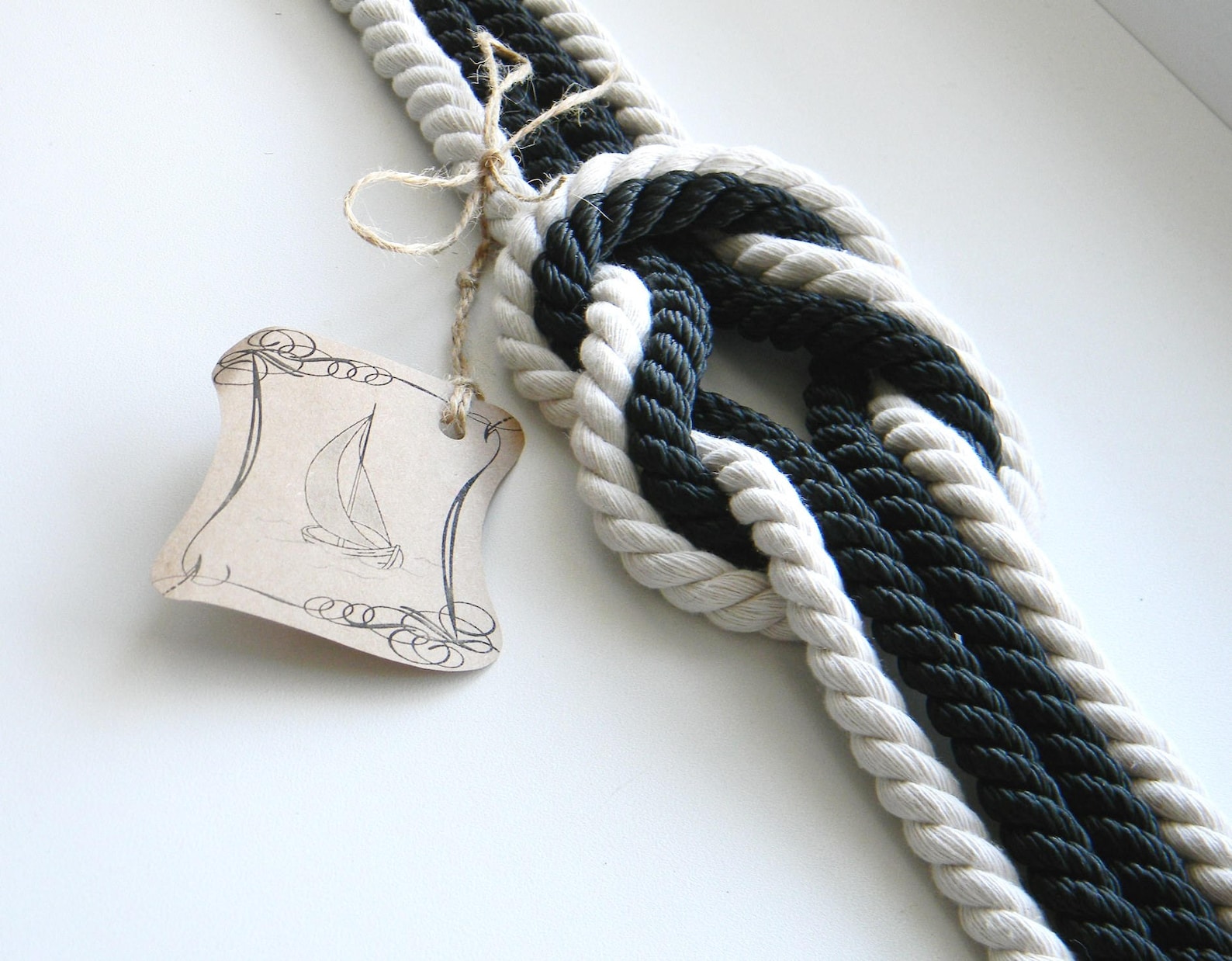 Black and White Curtain Tie Backs Double Square Knot Etsy