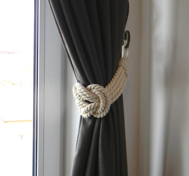 Cotton Rope Tiebacks Double Square Knot Shabby Chic Ivory Curtain Tie-backs Nautical Decor