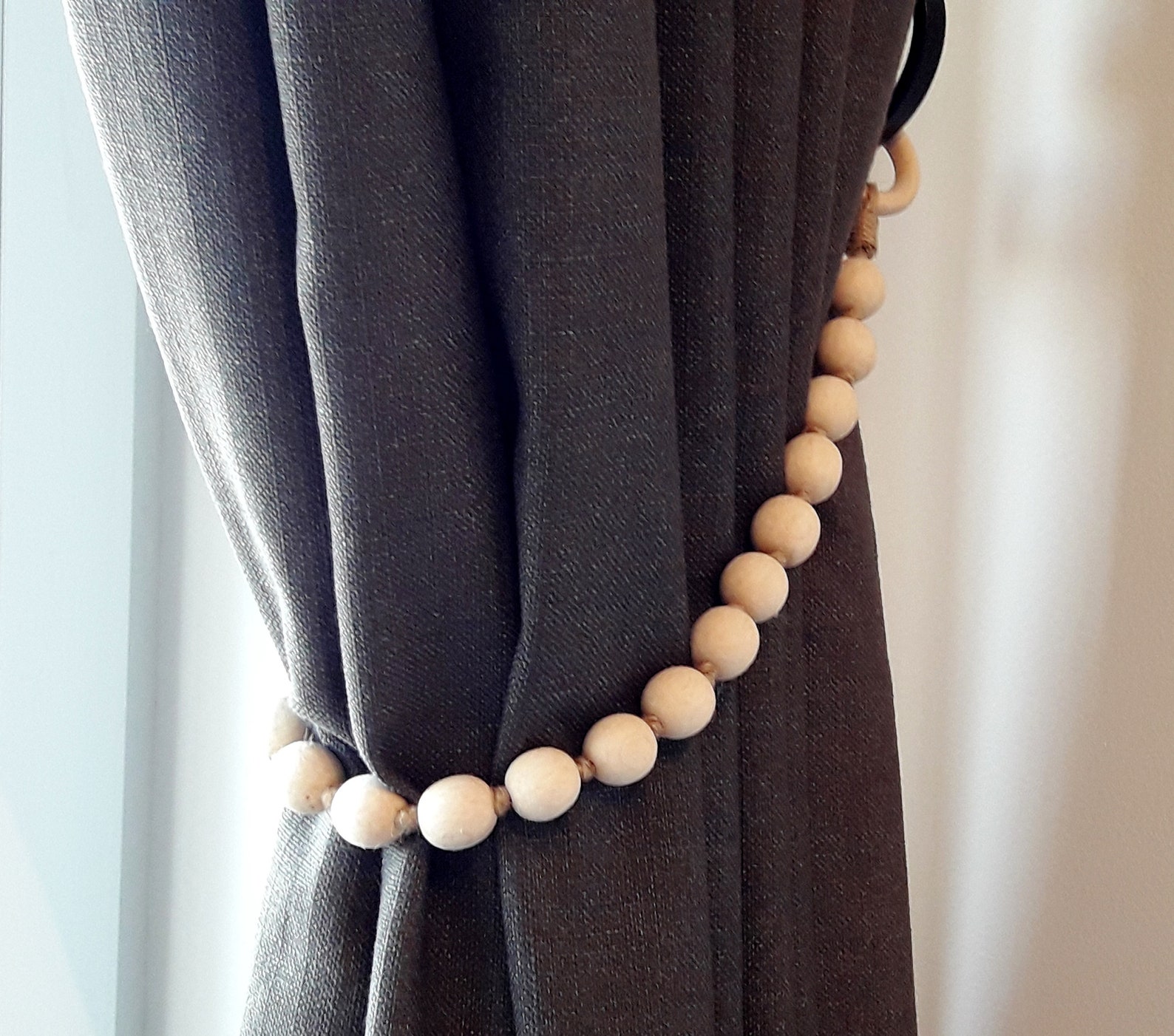 Wooden Curtain Tie Back Jute Rope Curtain Tiebacks Etsy