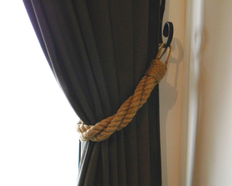 Set of 2 pcs Twisted Jute Rope Thick Jute Rope Curtain Tiebacks-Shabby Chic ties-Nautical Decor-Industrial holdbacks