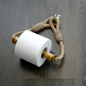 Toilet Paper Rope Holder..Toilet Roll Holder..Rope Nautical Decor.. Bamboo Roll Holder..Bathroom decor image 2