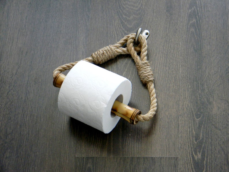 Toilet Paper Rope Holder..Toilet Roll Holder..Rope Nautical Decor.. Bamboo Roll Holder..Bathroom decor image 2