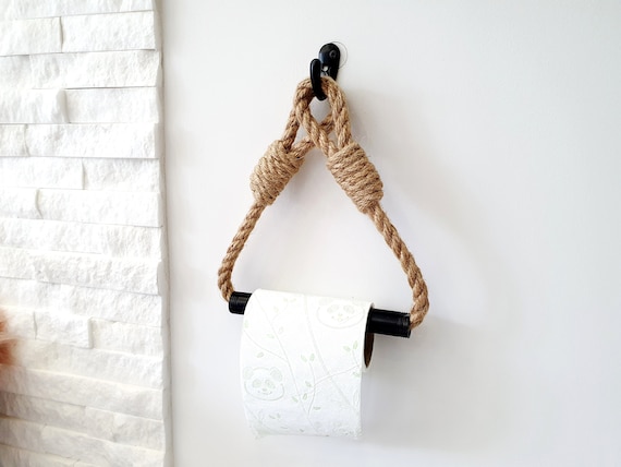 Black Toilet Paper Holder..jute Natural Rope..metal Pin..for Bathroom.. 