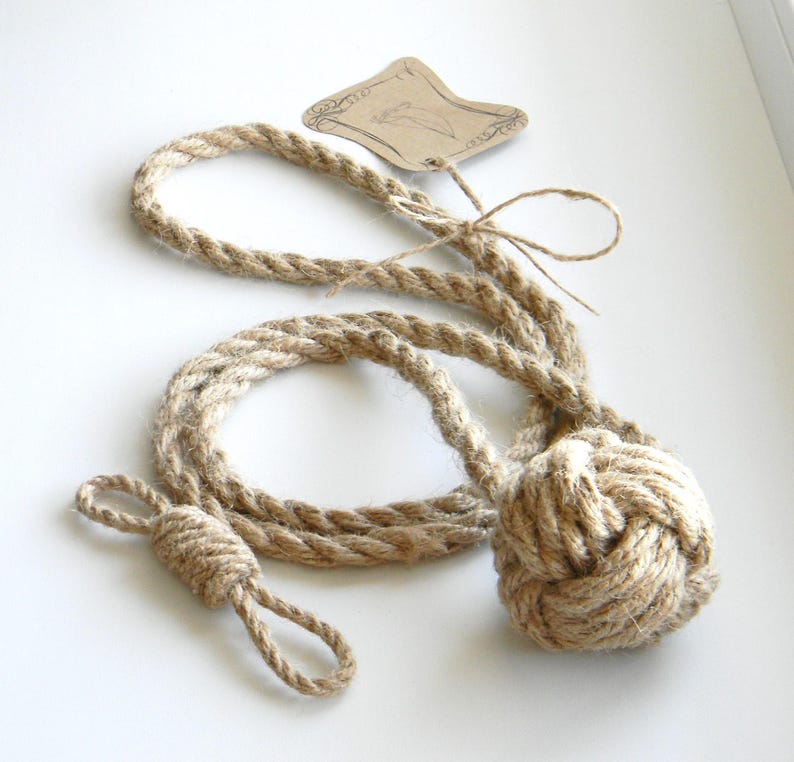 Jute Rope Monkey Fist Knot..Rustic Tiebacks..Nautical Etsy