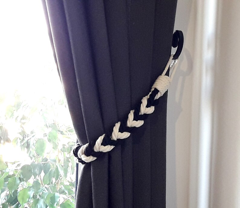 Curtain Tiebacks..Black and White Curtain Tie..Cotton Rope Etsy