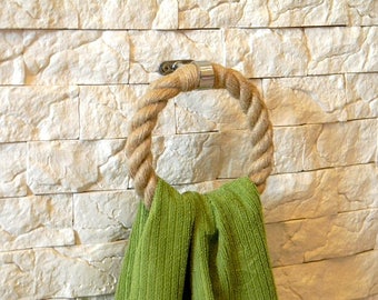 Towel Holder Ring..Nautical Decor Bathroom..Natural Jute Rope..Decor for Bathroom or Kitchen