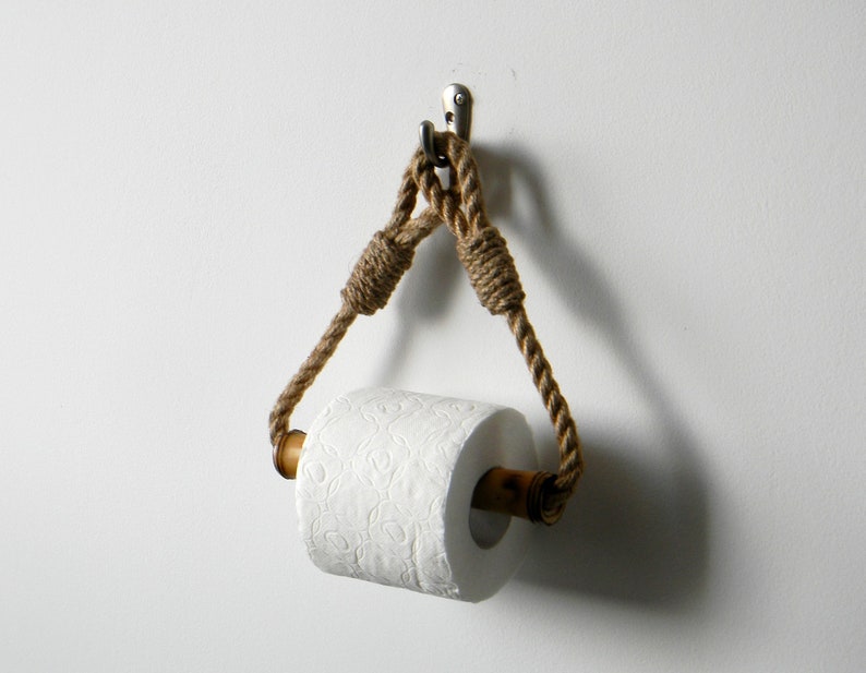 Toilet Paper Rope Holder..Toilet Roll Holder..Rope Nautical Decor.. Bamboo Roll Holder..Bathroom decor image 3