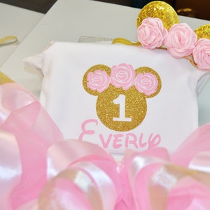 Minnie Maus Geburtstag Outfit, Minnie Maus Outfit, rosa und gold Minnie Maus Outfit, Minnie Maus Outfit, Tutu Set