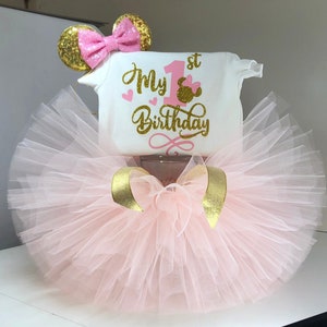 Minnie Mouse birthday outfit, Blush/gold Minnie Mouse Outfit, minnie mouse 1st birthday outfit, minnie mouse first birthday outfit,tutu set