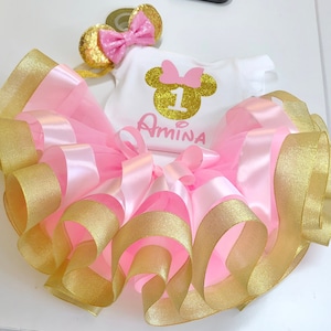 Minnie Maus Geburtstag Outfit, Minnie Maus Outfit, rosa und gold Minnie Maus Outfit, Minnie Maus Outfit, Tutu Set