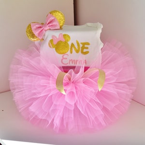 Minnie Maus Geburtstag Outfit, Minnie Maus Outfit, rosa und gold Minnie Maus Outfit, Minnie Maus Outfit, Tutu Set