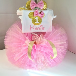 Minnie Maus Geburtstag Outfit, Minnie Maus Outfit, rosa und gold Minnie Maus Outfit, Minnie Maus Outfit, Tutu Set