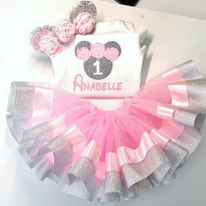 Pink and Silver Minnie Mouse birthday outfit, Minnie Mouse 1st birthday outfit, minnie mouse first birthday outfit, cake smash outfit girl