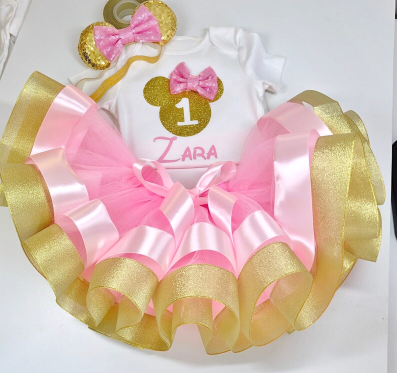 minnie mouse 1st birthday outfit pink and gold