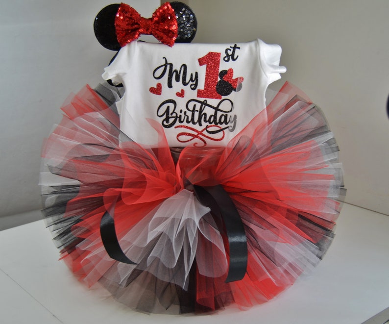 Minnie Mouse tutu set,minnie mouse 1st birthday outfit,cake smash outfit Minnie Mouse Birthday Outfit,Red /& Blac Minnie Mouse Outfit