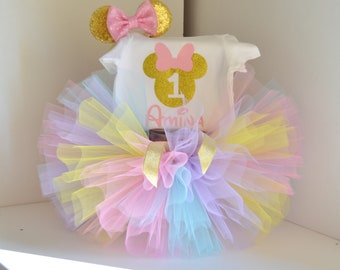 Minnie Mouse tenue d’anniversaire,Rainbow Minnie Mouse Outfit,Minnie mouse 1st birthday outfit,first birthday minnie mouse outfit,Minnie tutu set